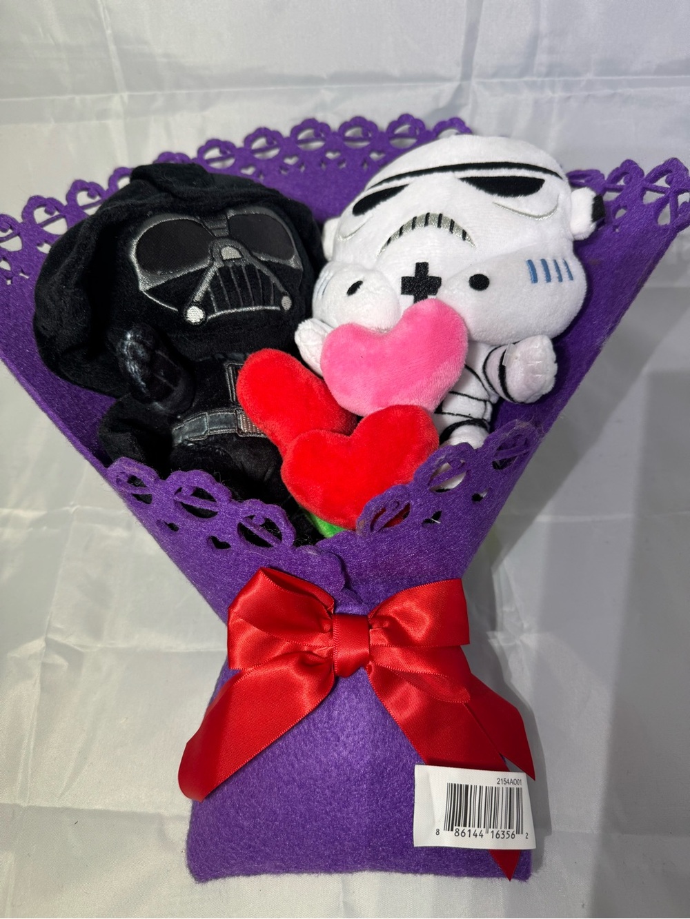Purple Felt Plush Bouquet with Black & White Character Plushes